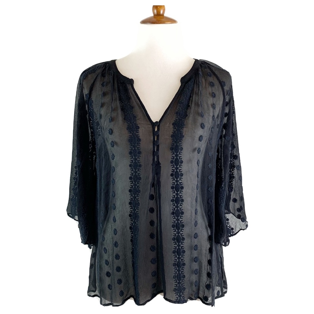 ZOA Sheer Silk Top Embroidered Medium Flutter